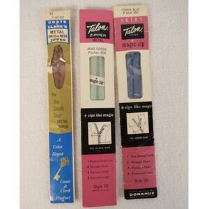 Lot of 3 Vintage Metal Zippers 14" Brown Coats & Clark 9" Blue 7" Green Talon